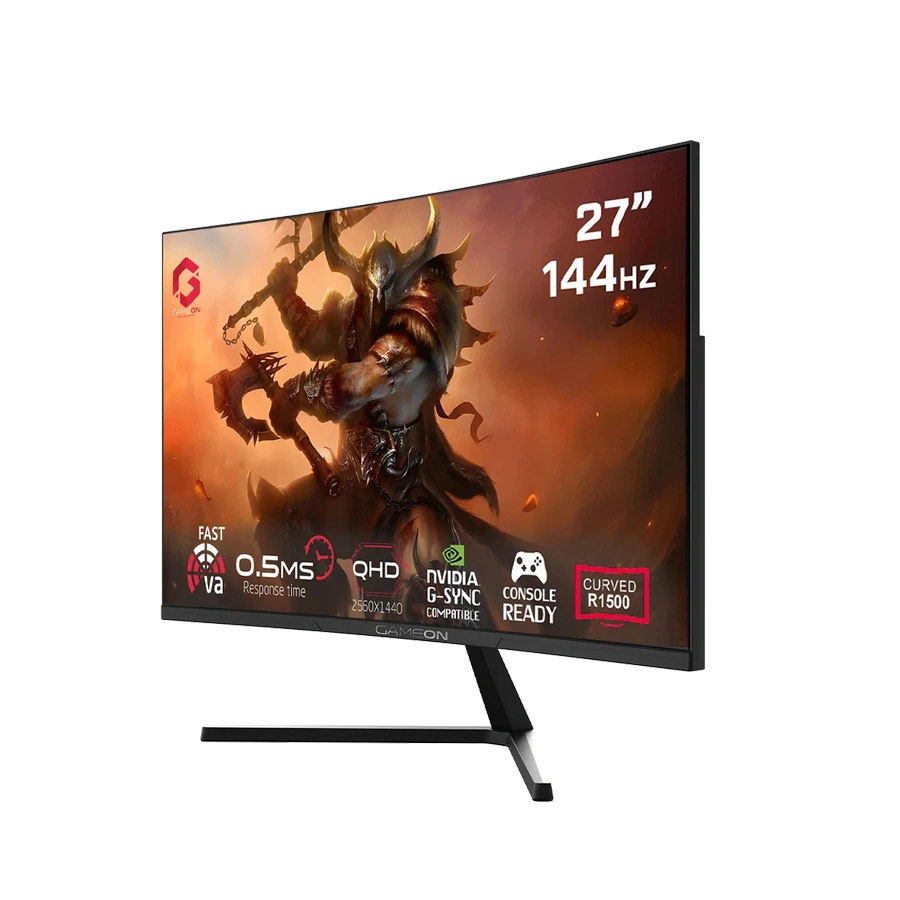 GAMEON GC27Q144VA Pro Series 27'' QHD, 144Hz, MPRT 0.5ms, HDMI 2.1, Fast VA Panel Curved Gaming Monitor 1500R, 16:9 (Supports PS5) - Black
