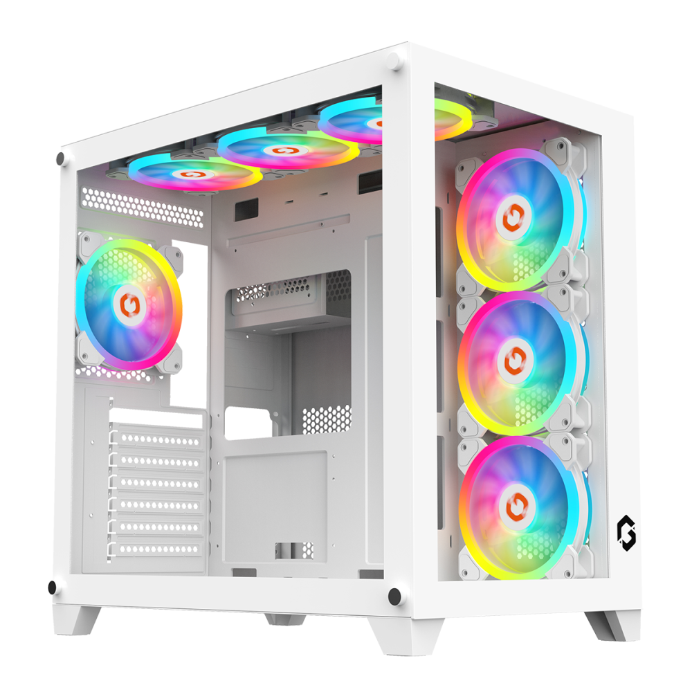 GAMEON Emperor Arctic White Mid-Tower Gaming Case – 7 Fans
