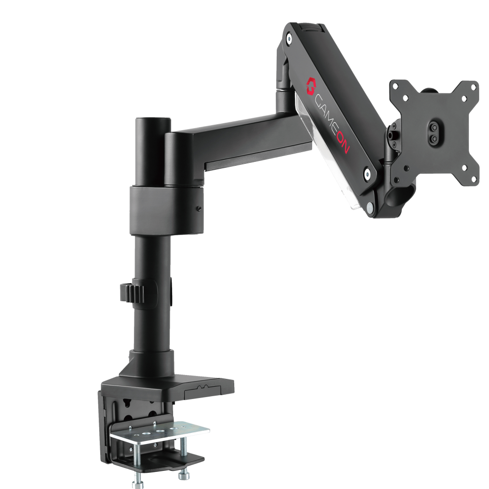 GAMEON GO-2083 Pole-Mounted Aluminum Heavy-Duty Spring-Assisted Single Monitor Arm For Gaming And Office Use, 17" - 49", Flat Monitor Up To 18 KG & Curved Monitor Up To 14 KG - Black